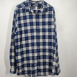 Eddie Bauer Mens TXL  long-sleeve cotton flannel shirt   white plaid pattern.